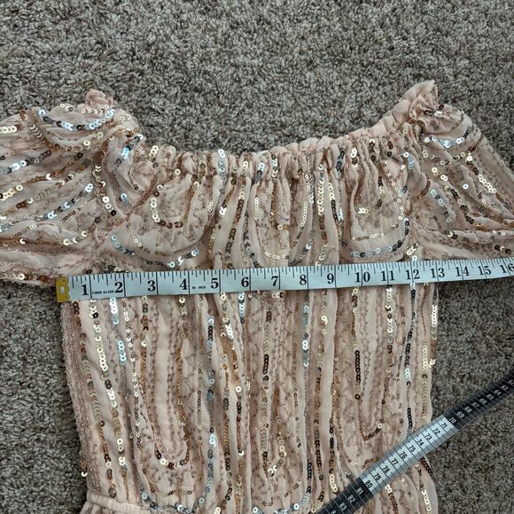 Pink Sequined Off the Shoulder Romper Sabrina Carpenter Taylor Swift Sparkly S - Picture 4 of 11